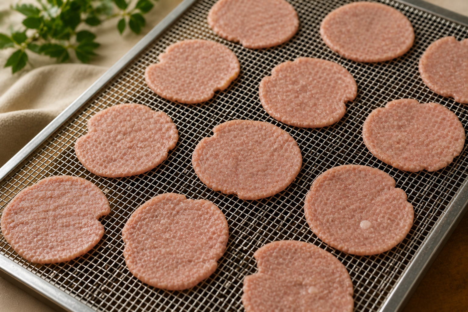 Hand-formed turkey patties, ready for the dehydrator